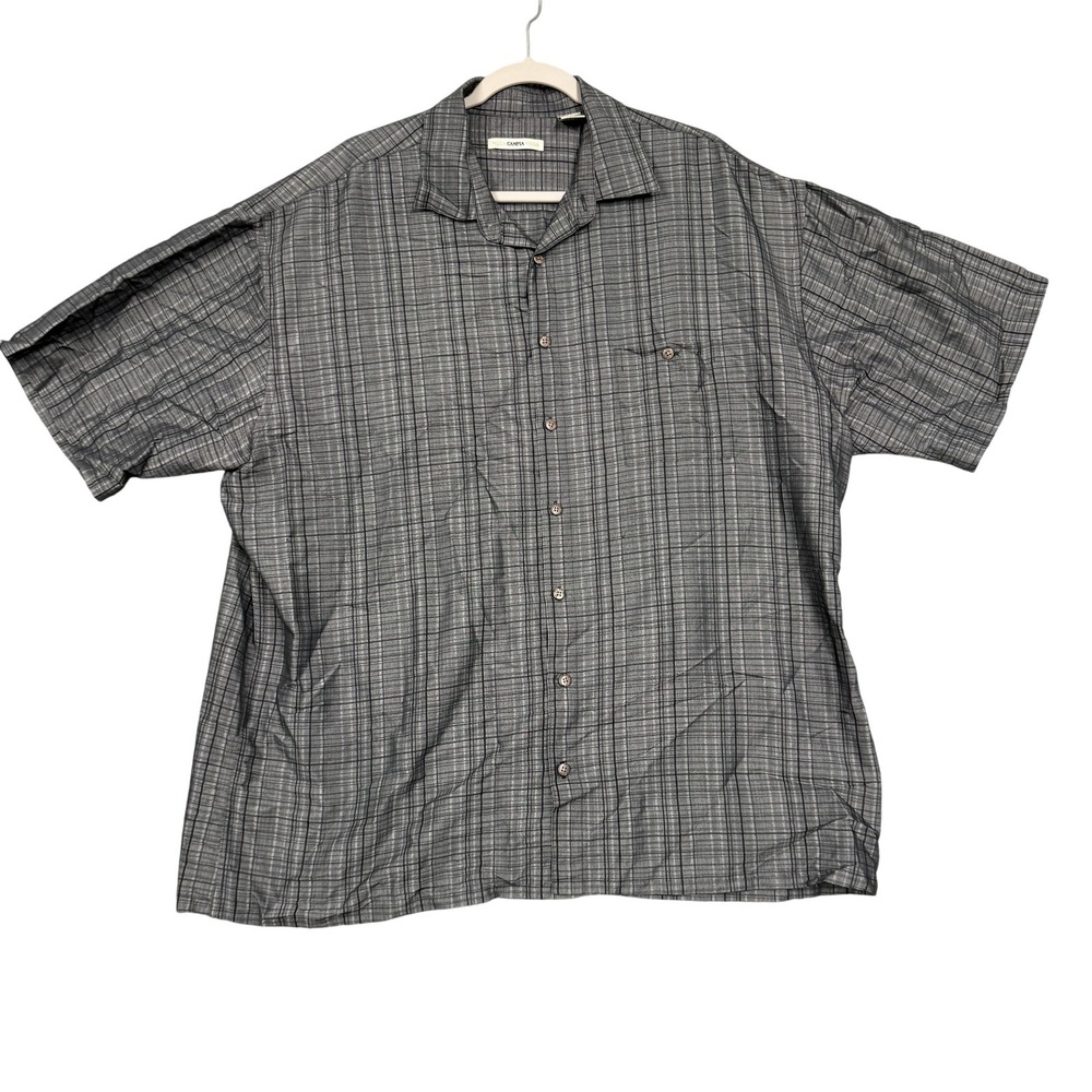Campia Moda Shirt Mens 2XL Gray Plaid Short Sleeve Button Up Rayon Blend Casual